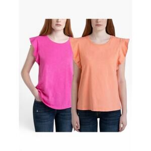 Ecothreads Organic Cotton Flutter Sleeve Tee 2-Pack Pink M NWT